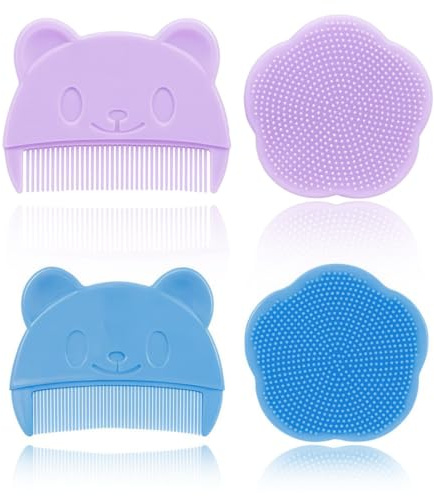 THQAE 4 Pcs Peigne à Cheveux pour Bébé, Peigne pour Bébé Brosse de bain pour bébé, brosse de tête de berceau pour bébé, brosse de massage en silicone, peigne pour bébé, peigne pour enfants