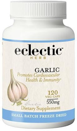 Eclectic Herb - Garlic Capsules | Cardiovascular Heart Health and Immune Support | Dietary Supplement | Vegan, Natural, Non-GMO, Gluten Free (120 CT | 550 mg)