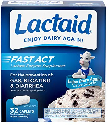 Lactaid Fast Act Lactose Intolerance Relief Caplets with Lactase Enzyme, 32 Travel Packs of 1-ct.
