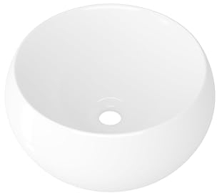 Eridanus Lavabo rond à poser en porcelaine vitrifiée, lavabo en céramique pour vestiaire, lavabo de salle de bain, meuble sous-vasque, blanc brillant – 390 x 390 x 160 mm