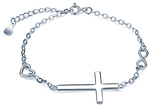 MicLee Kreuz Unendlichkeit Symbol Herz Damen Armband 925 Sterling Silber Charm Armband Verstellbare Armkette Armkettchen, mit Geschenkbox Grußkarte
