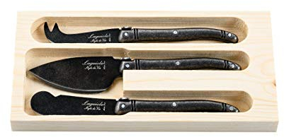 Laguiole Style de Vie Set di 3 coltelli da formaggio Premium Line, acciaio inossidabile, nero, Stonewash