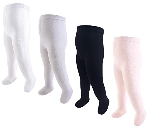 Touched by Nature baby girls Organic Cotton Tights, Lt. Pink Black, 9-18 Months US