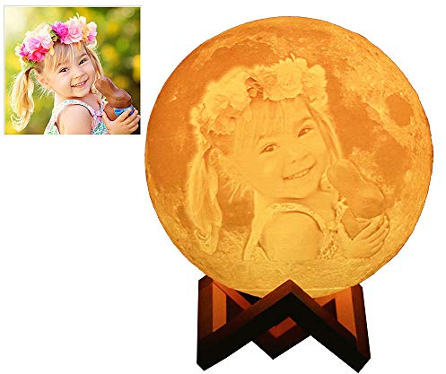 Anlewo lampara luna personalizada 3d con tu Fotos y texto USB Recargable 16 colores Control táctil controlar lampara luna personalizado (Diámetro 8 cm)