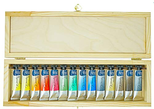 Krevo Art Rosa Gallery Aquarellfarben in Tuben, Künstlerqualität, 14 Farben a 10ml, Natürliche Inhaltsstoffe, Aquarell-Set in Holzschachtel