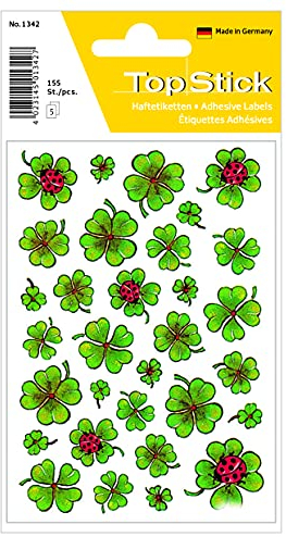 TopStick 1342 Aufkleber Kleeblatt Glück klein, 155 Stück, Glücksklee Sticker mit Marienkäfer, Etiketten für Fotoalbum Hochzeit Tagebuch Poesiealbum Scrapbooking Liebe Dekoration Briefe DIY Basteln