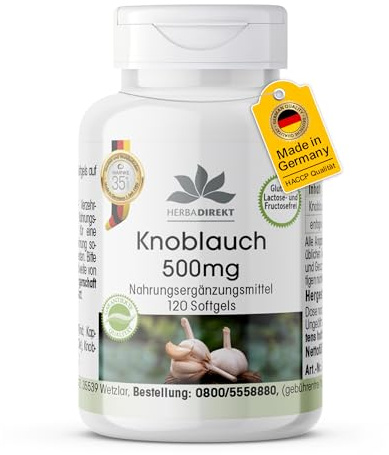 Ail 500 mg - 120 softgels pour 2 mois | Herba Direkt - Qualité des pharmacies allemandes
