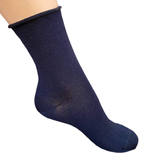 Infinity 6/12 Paia Calzini Donna in Puro Cotone Filo di Scozia Elasticizzato Senza Elastico Taglia 35-40 Calze Donna Made in Italy Altezza Polpaccio (12Paia Blu Alto)