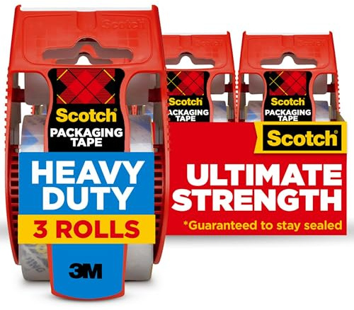 Scotch Heavy Duty Shipping Packing Tape, Clear, Shipping and Packaging Supplies, 1.88 in. x 22.2 yd., 3 Tape Rolls with Dispensers