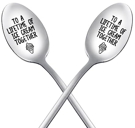 Ice Cream Spoon Husband Wife Anniversary Birthday Gifts for Him Her Engagement Gifts for Couples Girlfriend Boyfriend Friendship Gifts for Women Men Best Friend BFF Christmas Gifts for Teen Girls 2Pcs