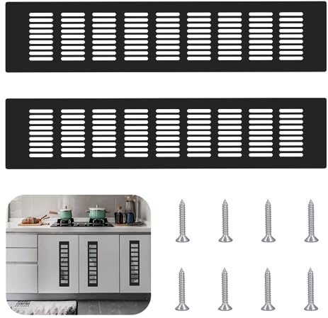 Aluminum Alloy Air Vent Grille Cover 8 x 40 CM Rectangle Kitchen Plinth Vent Air Vent Covers for Walls Ventilation Grilles for Kitchen,Home Office,Bathroom (Black)