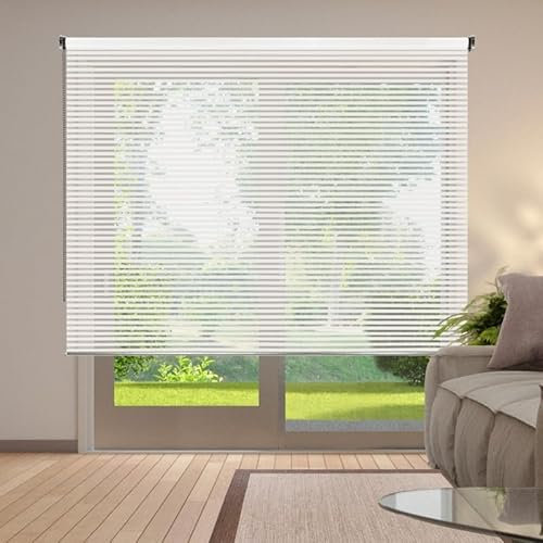 STOR PLANET | Store Enrouleur Tamisant Scene, Stores Intérieurs Décoratifs pour Cuisine, Salon, Chambre, Stores enrouleurs avec mesures de Fenetre et Porte | Rayures Blanc, 100x250cm