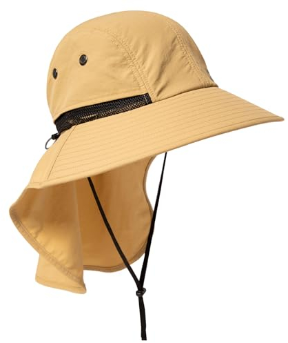 TOP-EX XL/XXL Wasserdicht Sonnenhut Herren Breite Krempe Sonnenschutz Mütze Outdoor Trekking Hut mit Nackenschutz Safari Sommer Mütze Faltbar 94599_Khaki L/XL