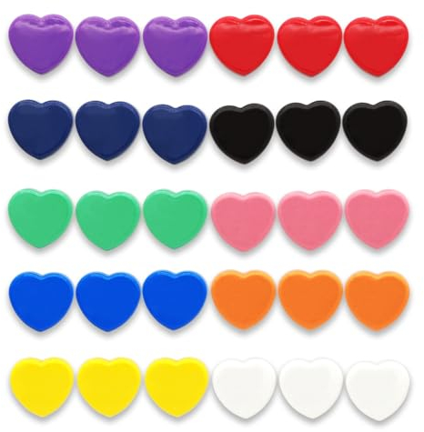 PYJLBX Kühlschrankmagnete, 10 Farben, starke Magnete, kleine Magnete, leistungsstarke Magnete für Magnettafel und Pinnwand (Herz, 30 Stück)