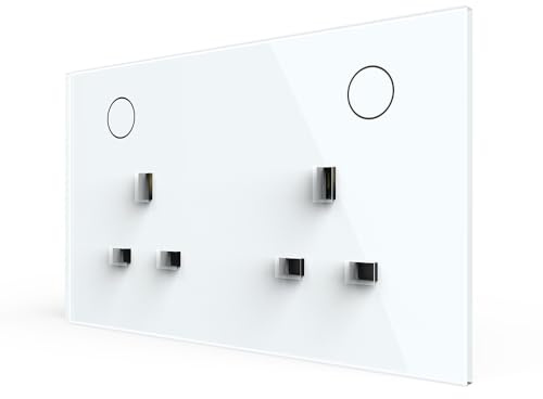 LIVOLO Smart Tempered Glass Double Power Socket with LED Backlight, App Control, Wall Mounted Electrical Outlet (White)