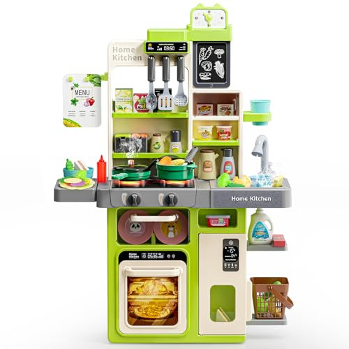 Letapapa Kids Play Kitchen Set, Kitchen Toys with Realistic Sound & Light, Cooking Stove, Sink, Play Food and Kitchen Accessories, Kitchen Playset Gifts for Toddlers Girls Boys