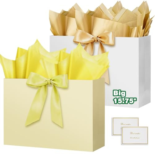 HONTIUS 15.75'' Sacchetti Regalo, Sacchetto Regalo Grande Grandi Medie con Carta Velina e Carte，40 * 30 * 12.5cm Borsa Regalo Compleanno per Bambini Donne Ragazze Nozze Natale 2 Pezzi K