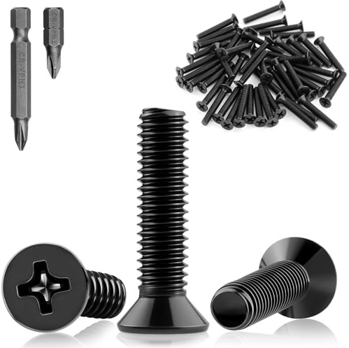 Mbsomnus M4 x 20 mm försänkta skruvar M4-skruvar krysslits 60 stycken | Svart kolstål, maskinskruvar, helgängade, platta huvudskruvar, för dörrar, fönster, bord, stolar