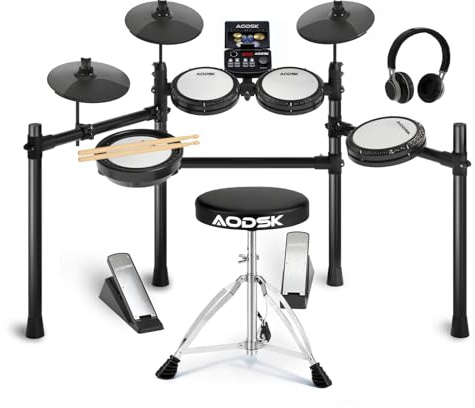 AODSK Electronic Drum Set, Professional Mesh Drum Pads, Upgraded Sound Module (260 sounds/30 Kits/20 Songs),Includes Sticks,Headphones,drum throne (2025 New Upgraded)