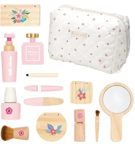DAJASD Set di trucchi per bambini, in legno, per ragazze, con valigetta per il trucco, set da trucco per ragazze, giocattolo in legno, regalo per Natale, compleanno per bambini, 16+