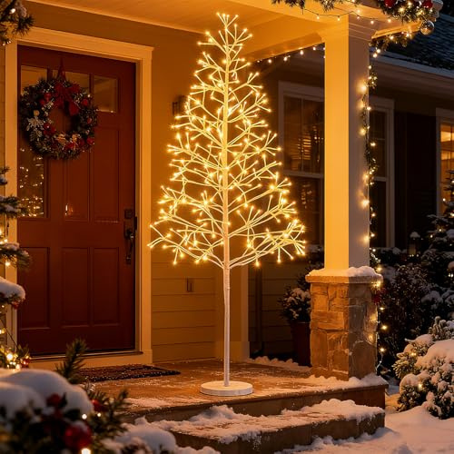COSTWAY LED-ljusträd, 120 cm ljusträd med 240 varmvita lampor, LED-träd inomhus, ljusgrenar med cementstativ, juldekoration för hemmet (vit bas)