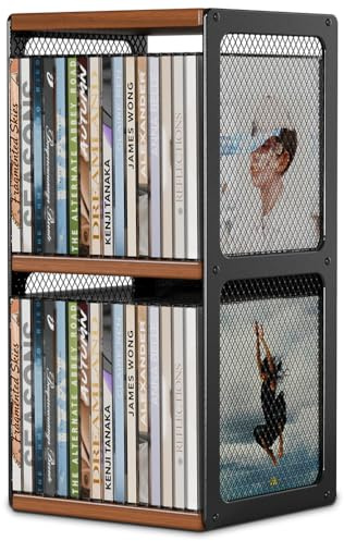 QILICHZ CD Storage Holder,CD Rack Organizer,Wood CD Shelf Tower,Hold 32 Cases,2 Tier CD Display Storage Cube for Cassette,Tape, CDs,Video Game Cases in Home Office