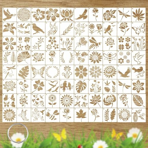 Set di 80 stencil riutilizzabili, 7,6 x 7,6 cm, per decorazione tessile, per mobili, legno, scrapbooking, artigianato, aerografo, stencil