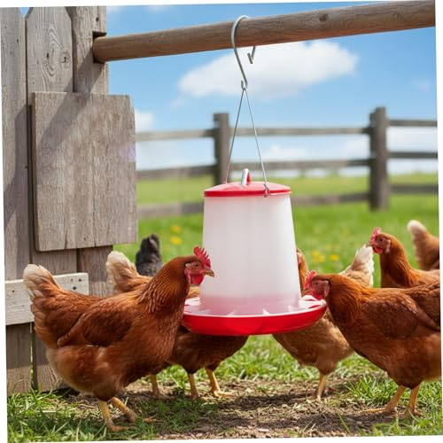 Hanging Chicken Feeder 2.5kg/5.5lb Plastic Chicken Feeder with Detachable Lid & Handle, Gravity-Fed Automatic Feed Dispenser for Ducks, Geese, Turkeys, Décorations du Nouvel An