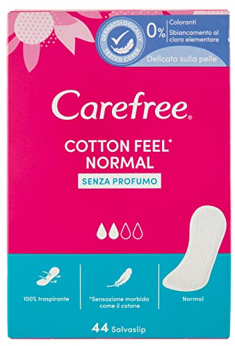 Carefree Salvaslip Cotton Feel Normal Senza Profumo, Salva slip donna 100% traspiranti per tutti i tipi di slip, Proteggi slip senza profumo che si adattano ai movimenti del corpo, 44 salvaslip
