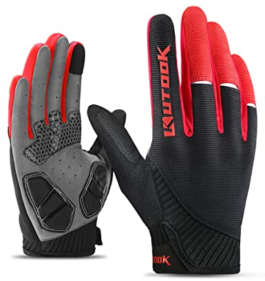 KUTOOK Fahrradhandschuhe Herren Mit Gel Vollfinger MTB Handschuhe Fahrrad Bekleidung Rot L