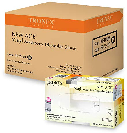 TRONEX 8973 Vinyl Disposable Gloves, Latex-Free, Powder-Free, Food Service, Catering, Natural, Large, Case of 1000