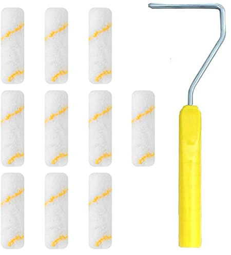 MSDADA 10er Set Farbroller Gelbfaden 100 mm Tragbare Farbroller Pinsel Set Walzenbürste Rollerwalze Rollerpinsel für Exakte Maler und Lackierarbeiten auf Glatten Flächen