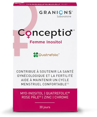 Conceptio Femme INOSITOL - MYO Inositol - Femmes Atteintes SOPK - Fertilité Femme - Acide Folique Grossesse - Vitamine D, B12, B6 Chrome, Iode - 120 Comprimés, 30 Capsules- 1 Mois- GRANIONS
