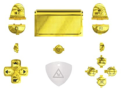 eXtremeRate DIY-Symbol Knöpfe Set für ps4 Controller JDM-040 050 055, Ersatz D-Pad/Triggers/Touchpad/ps/Share/Option Buttons Tasten für ps4 DTFS LED Kit-Controller Nicht enthalten(Chrome Gold)