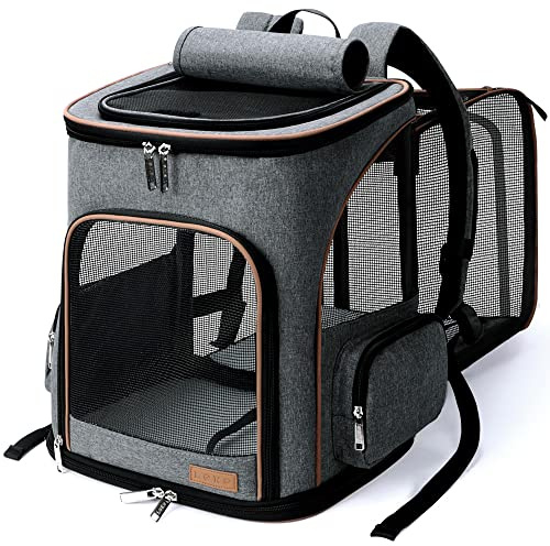 Lekesky Sac à dos, extensible, pour chat et chiens, grand, pour le transport des animaux de compagnie, gris