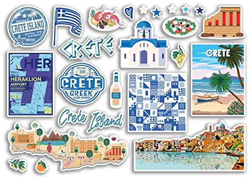 A5-Aufkleberbogen, Kreta-Wahrzeichen, Vinyl-Aufkleber – griechische Karte Flughafen, Briefmarken, Skyline, Flagge, Reisen, Urlaub, Stadtausflug, Scrapbooking, Gepäck #79096