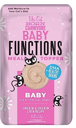 Tiki Cat Born Carnivore Baby Functional Topper Mousse, Chicken & Chicken Liver Recipe, 1.5 oz. Pouch, (Pack of 12)