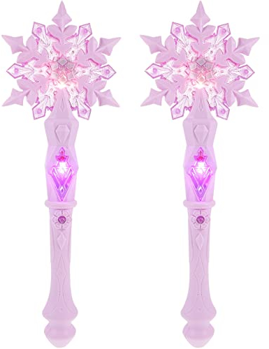 SAFIGLE 2Er-Pack Schneeflocken Zauberstab Kinder Leuchtend Mit Musik Glitzer Feenstab MäDchen KostüM ZubehöR FüR Party Halloween Weihnachten 32Cm