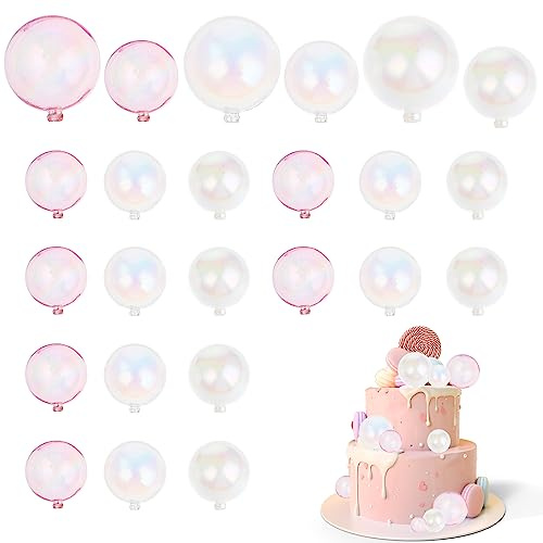 24 Piezas Decoracion Tartas Cumpleaños Topper Ball Cake Bolas de Adorno para Pasteles Topper Bubble Ball DIY Decoración para Aniversario Baby Shower Fiesta de Cumpleaños