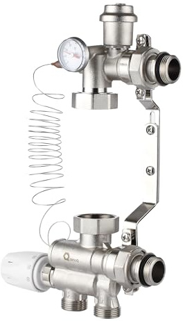 zencQ Set di Regolazione a Valore Fisso per Riscaldamento a Pavimento, Senza Pompa – Gruppo Miscelatore Termostatico 1”, Valvola Miscelatrice con Testa 20–60°C per Collettore/Caldaia, Ottone