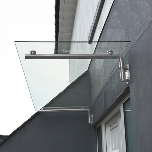 Tettoia in vetro per portico, protezione dalla pioggia, patio, cortile, giardino, copertura porta, pulizia casa, staffe in acciaio inox satinato, 1200 x 800 mm