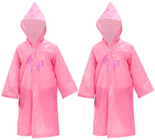 Fayemint 2 Piezas Infantiles Impermeable Chubasquero, EVA Ponchos Lluvia Niños, Poncho Lluvia con Capucha, Reutilizable, para Ciclismo Aire Libre, Camping, Viajes y Pesca (Rosa)