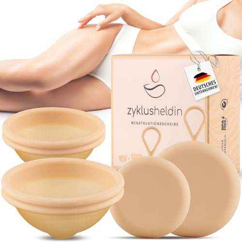 Zyklusheldin® Menstruationsscheibe Set Größe S + M, 2 Discs | Wiederverwendbare Perioden-Disc aus medizinischem Silikon, inkl. 2 Aufbewahrungstaschen, für leichte & starke Periode