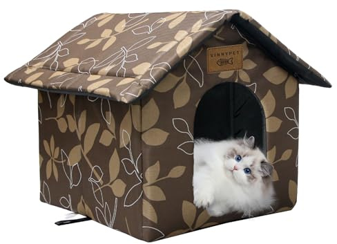 Vinnypet Casa para gatos para exteriores, impermeable, resistente a la intemperie, refugio para mascotas con cojín para gatos y perros callejeros, 45 x 40 x 45 cm