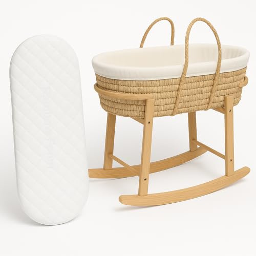 Materasso per culla in schiuma per neonati, spesso e super morbido, ovale Mamas & Papas Mothercare, double face, sfoderabile trapuntato con cerniera, prodotto nel Regno