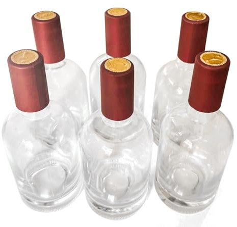 Winter Shore Bouteille Verre de 375 ml (Lot de 6) - Bouteille Rhum Arrangé Vide - Bouteille Vide Réutilisables pour Jus & Huiles - Bouchon en Liège, Capuchon Rouge & Étiquettes - Jus, Kombucha, Vin