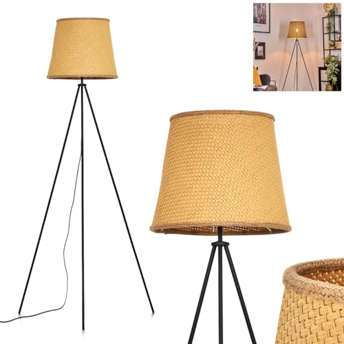 HOFSTEIN Floor lamp Palmeiros, Standing lamp, Metal/Bast/Rope, Black/Natural Colours, Boho Design, Round lamp Shade (Ø 37.5 cm), Foot Switch, E27, Living Room, Bedroom, Dining Room, Office, workspace