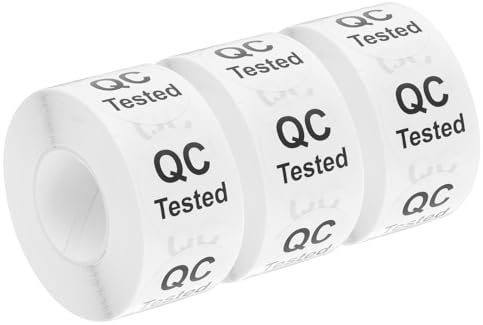 QUARKZMAN Etiquetas de Control de Calidad de Inventario 25mm/1 Blancas para Stock de Almacén, 3 Rollos 1500 Piezas
