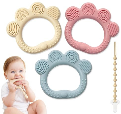 Kibbidea 4-teiligs beißring baby set, BPA-frei, baby spielzeug mit sicheren Clip, Für Zahnende Babys ab drei Monaten geeignet