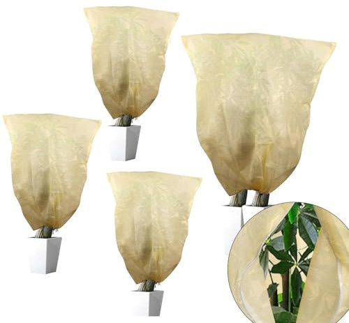 4 Stück/set Winterschutz für Pflanzen 180x120, 100x80cm Pflanzenschutz Winter Frostschutz Schutzhülle mit Reißverschluss und Zugband für kübelpflanzen, Winterschutz Kälteschutz Pflanzenschutzsack
